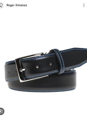 Roger Ximenez Black Leather Belt with Blue Stitching and Silver Buckle- size 38